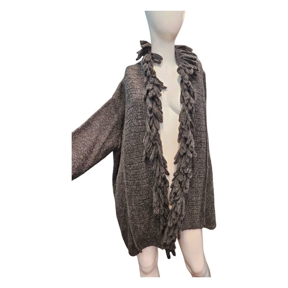 Maglia Donna Gray Fringed Open Shawl size Large Petite